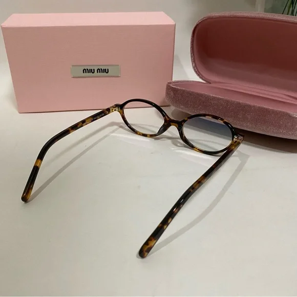 Miu Miu Tortoise Shell Glasses with Pink Velvet Case - Picture 4 of 7